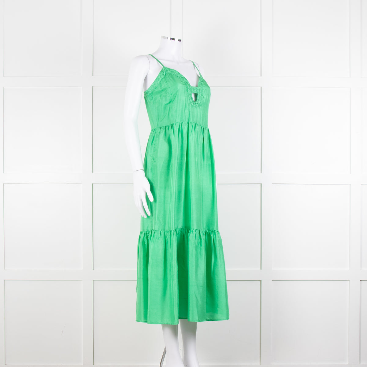 Sea New York Green Silk Dress with Braided Neckline