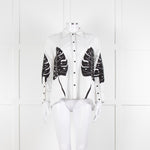LOVEBIRDS White Cotton Leaf Print Applique Long Sleeve Shirt