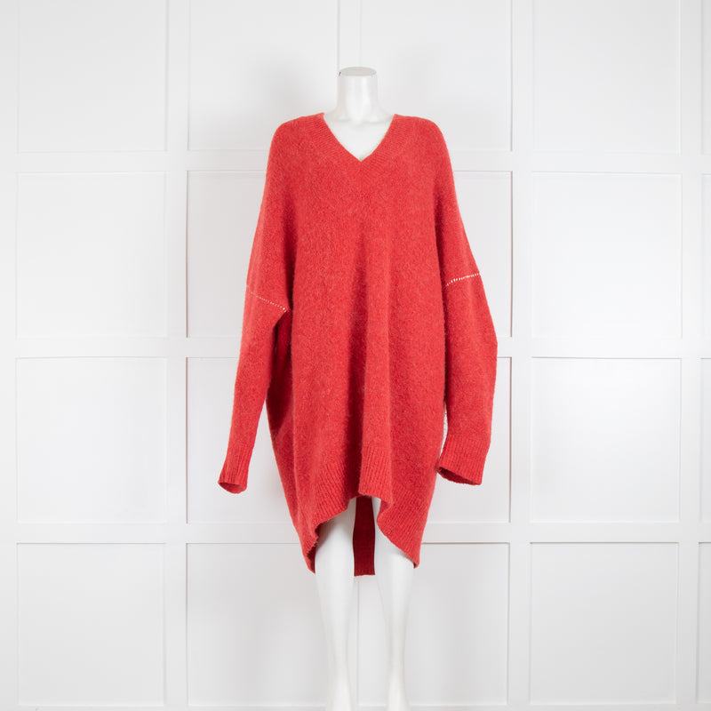 MM6 By Maison Margiela Red V Neck Sweater Dress