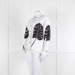 LOVEBIRDS White Cotton Leaf Print Applique Long Sleeve Shirt