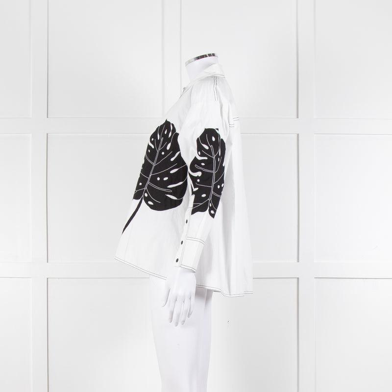 LOVEBIRDS White Cotton Leaf Print Applique Long Sleeve Shirt