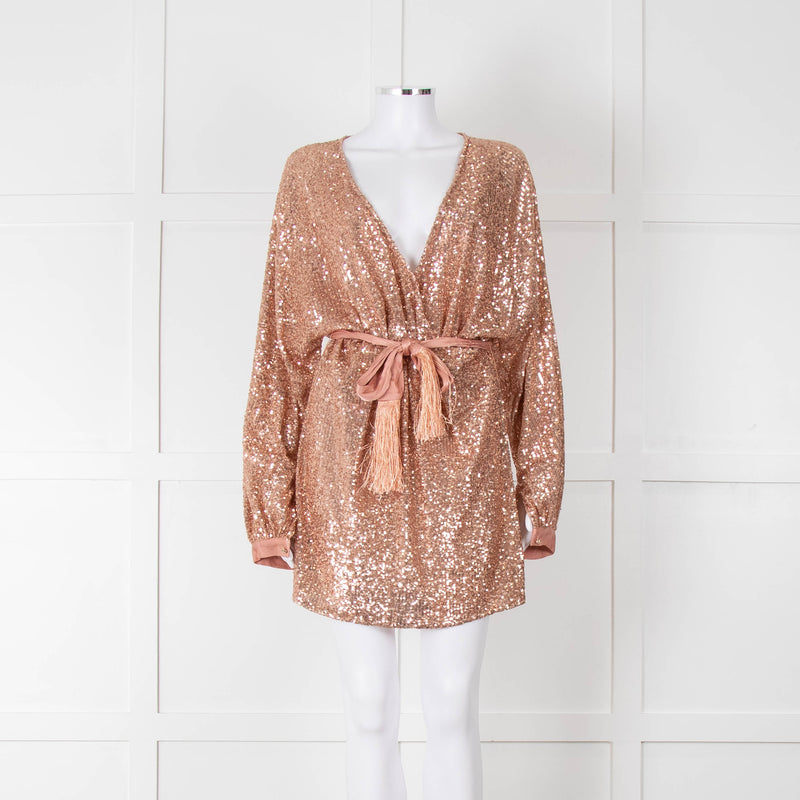 Winona Pink Sequin Dress With Long Sleeves & Belt