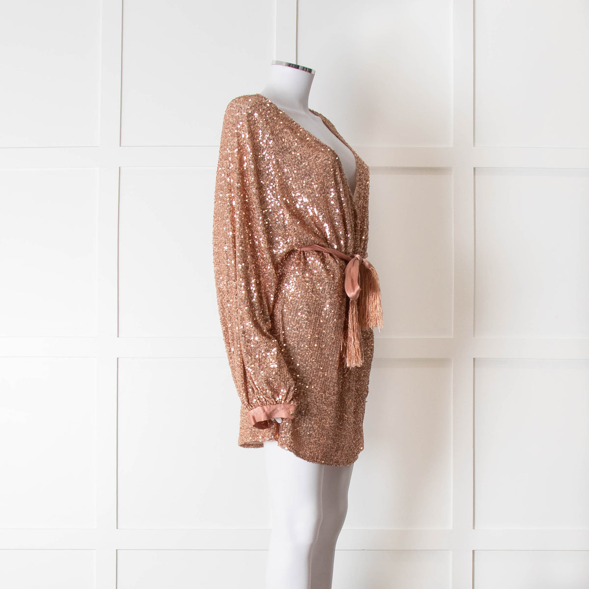 Winona Pink Sequin Dress With Long Sleeves & Belt