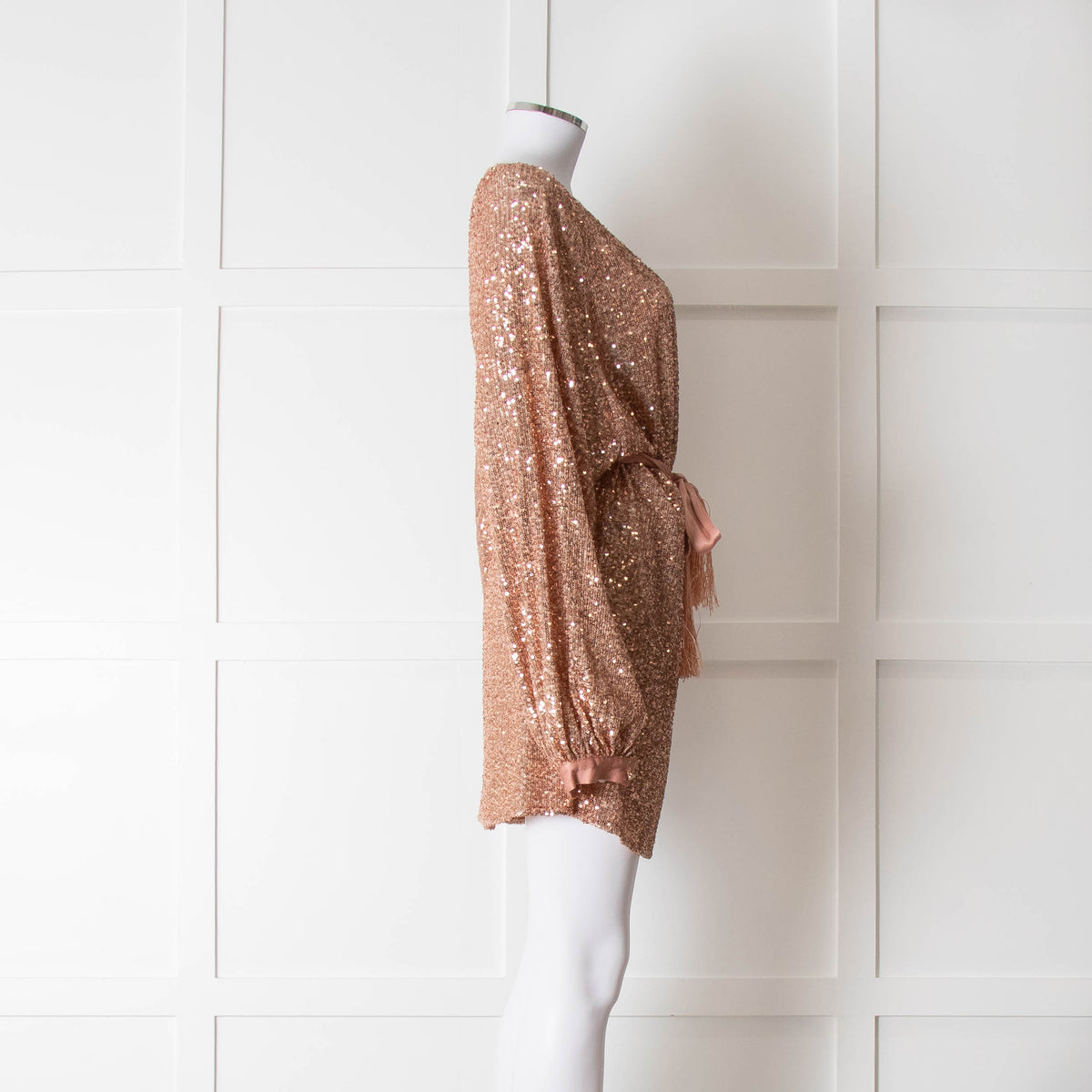 Winona Pink Sequin Dress With Long Sleeves & Belt