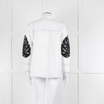 LOVEBIRDS White Cotton Leaf Print Applique Long Sleeve Shirt