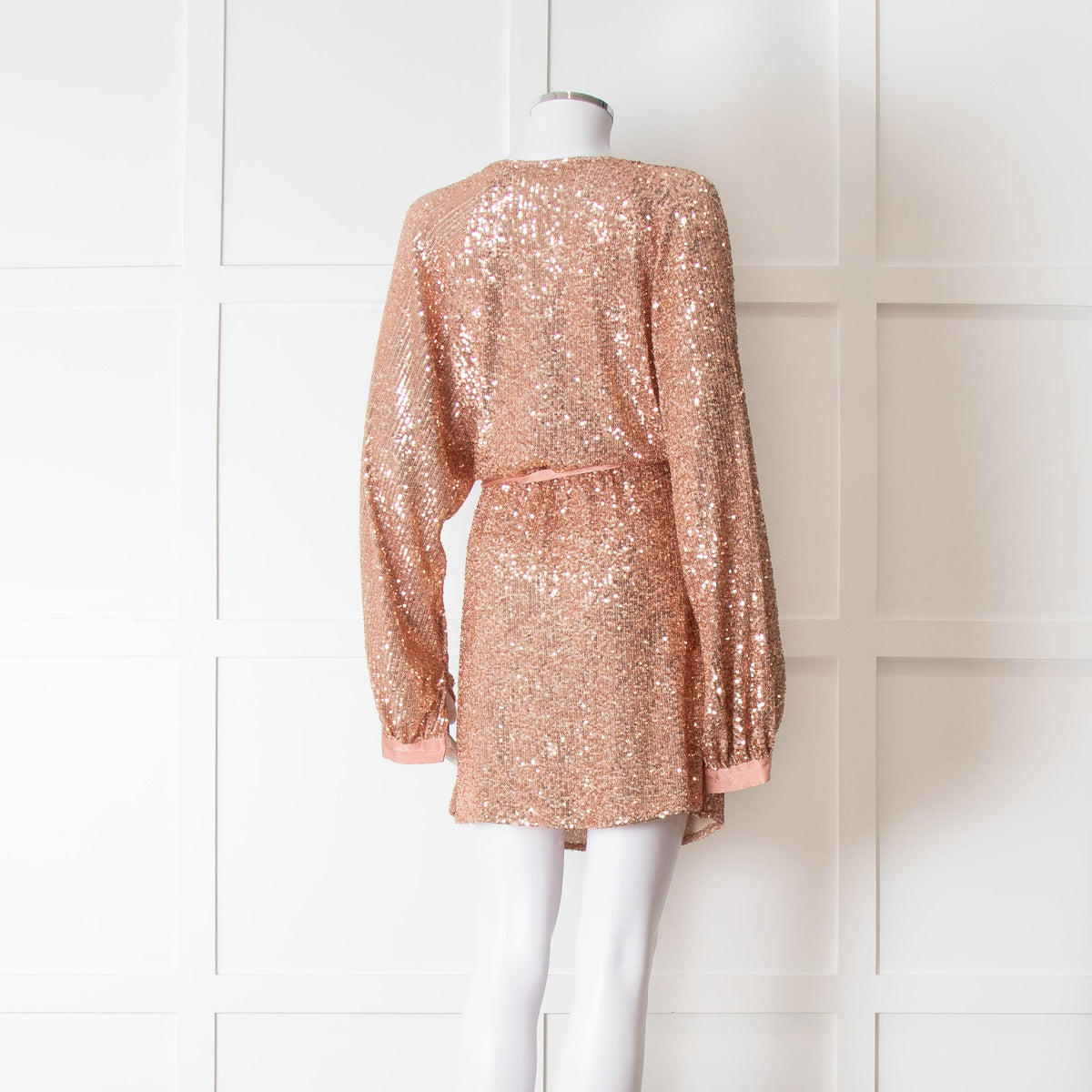 Winona Pink Sequin Dress With Long Sleeves & Belt