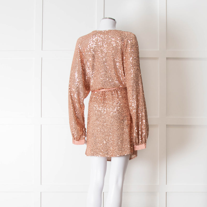 Winona Pink Sequin Dress With Long Sleeves & Belt