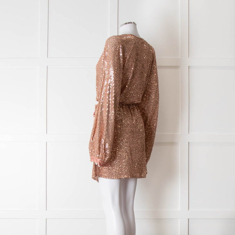 Winona Pink Sequin Dress With Long Sleeves & Belt