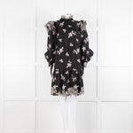 Erdem Nella Black Organza Short Dress With Silver Embroidery