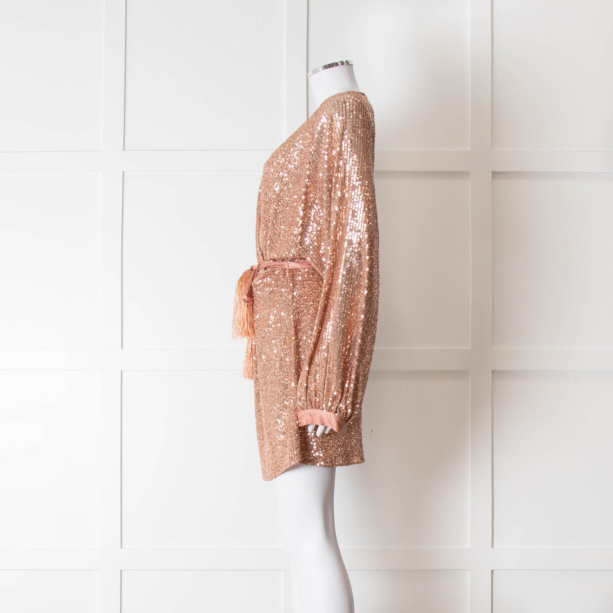 Winona Pink Sequin Dress With Long Sleeves & Belt