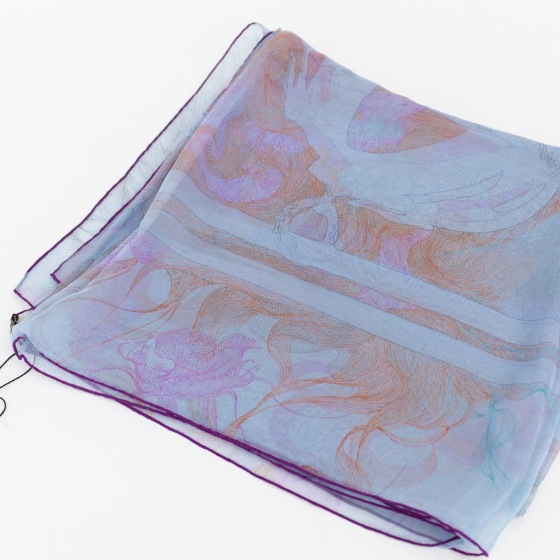 Hermes Blue Silk Chiffon Brides de Gala 140 Scarf