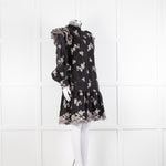 Erdem Nella Black Organza Short Dress With Silver Embroidery