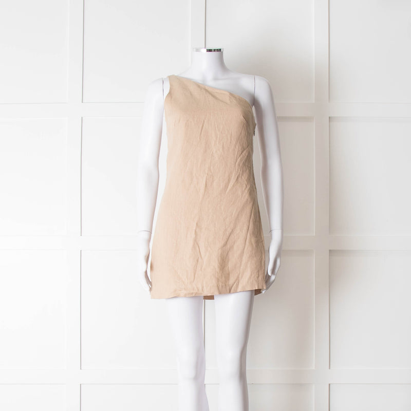 Venroy Beige Linen One Shoulder Mini Dress