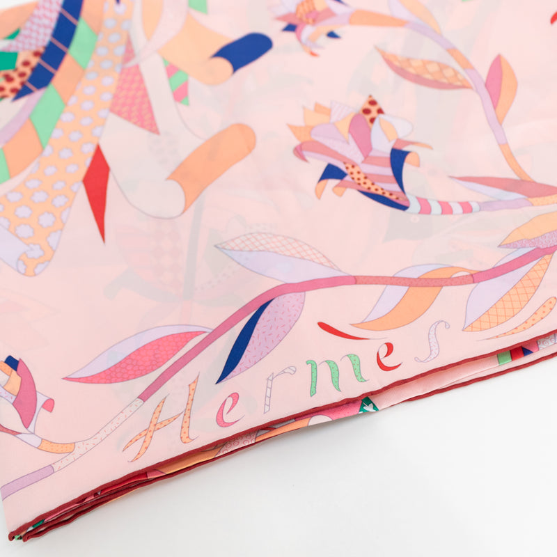 Hermes Silk 140 Pink Parais du Sole Scarf 9