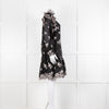 Erdem Nella Black Organza Short Dress With Silver Embroidery