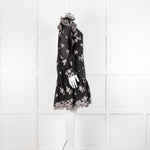 Erdem Nella Black Organza Short Dress With Silver Embroidery