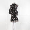 Erdem Nella Black Organza Short Dress With Silver Embroidery