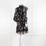 Erdem Nella Black Organza Short Dress With Silver Embroidery