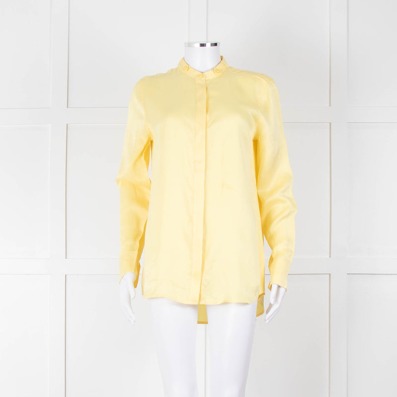 Equipment Pale Yellow Grandad Collar Silk Blouse