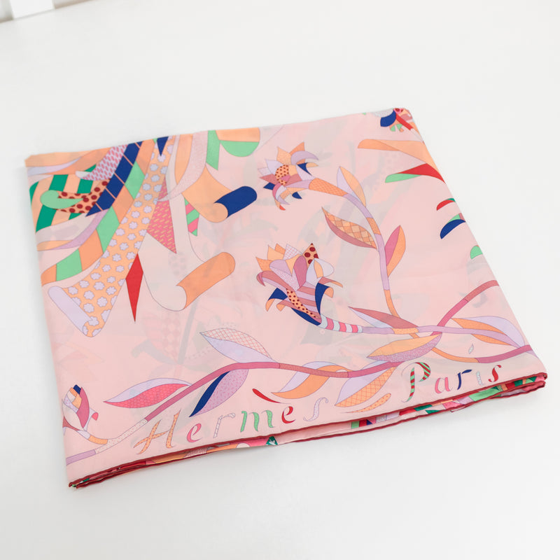 Hermes Silk 140 Pink Parais du Sole Scarf 9