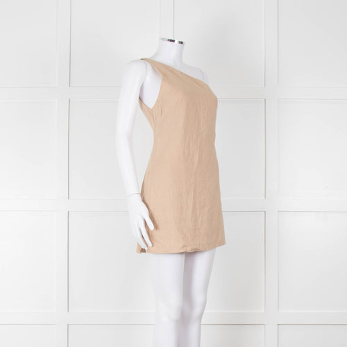 Venroy Beige Linen One Shoulder Mini Dress