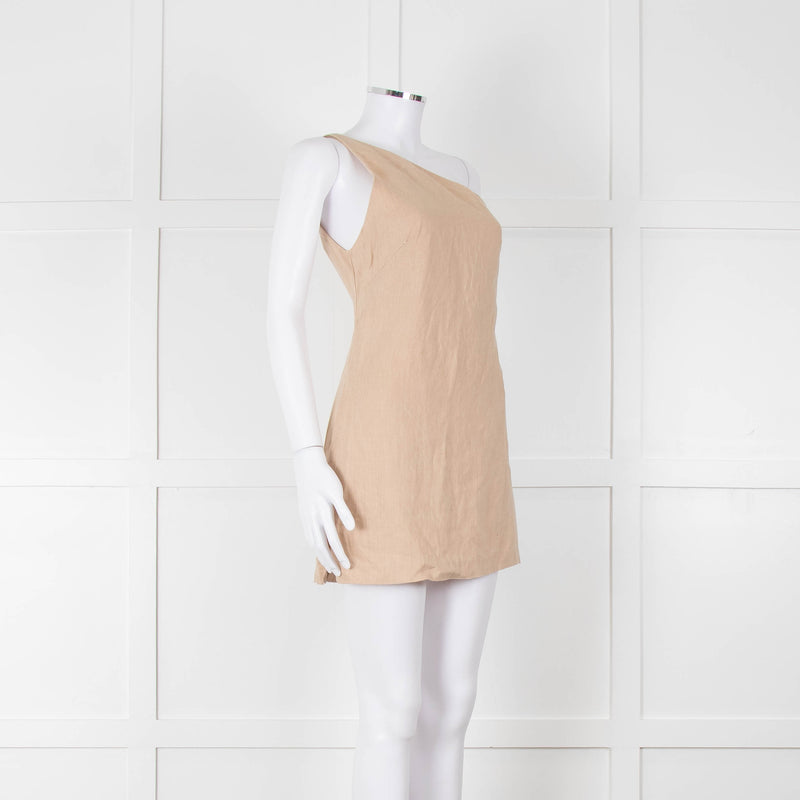 Venroy Beige Linen One Shoulder Mini Dress