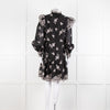 Erdem Nella Black Organza Short Dress With Silver Embroidery