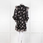 Erdem Nella Black Organza Short Dress With Silver Embroidery