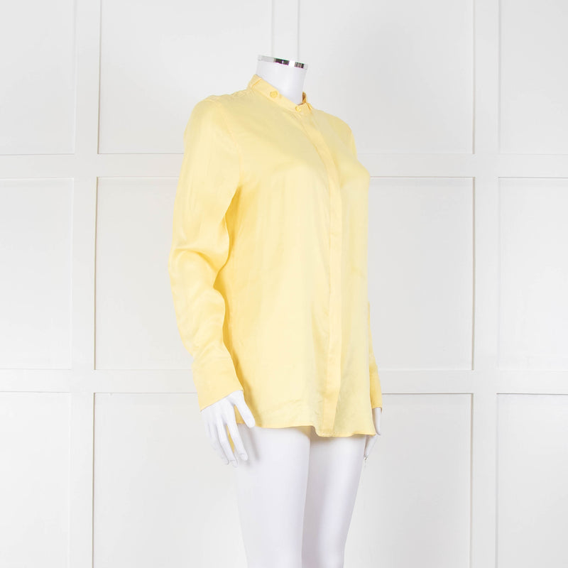 Equipment Pale Yellow Grandad Collar Silk Blouse