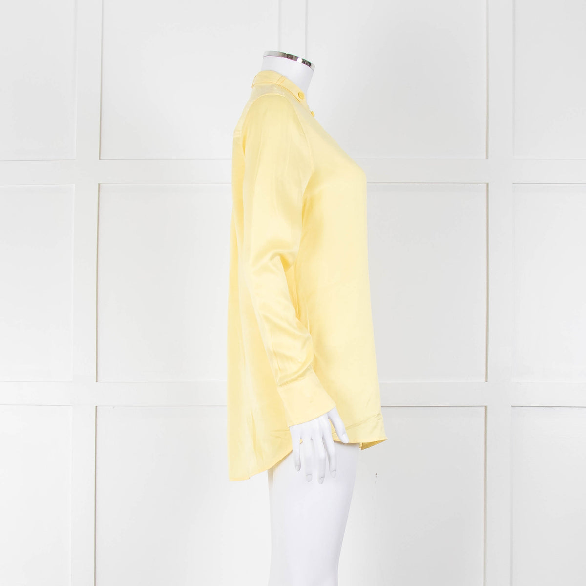 Equipment Pale Yellow Grandad Collar Silk Blouse