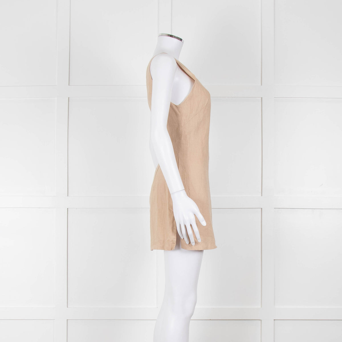 Venroy Beige Linen One Shoulder Mini Dress