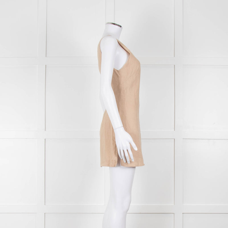 Venroy Beige Linen One Shoulder Mini Dress