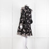 Erdem Nella Black Organza Short Dress With Silver Embroidery