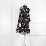 Erdem Nella Black Organza Short Dress With Silver Embroidery