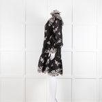 Erdem Nella Black Organza Short Dress With Silver Embroidery