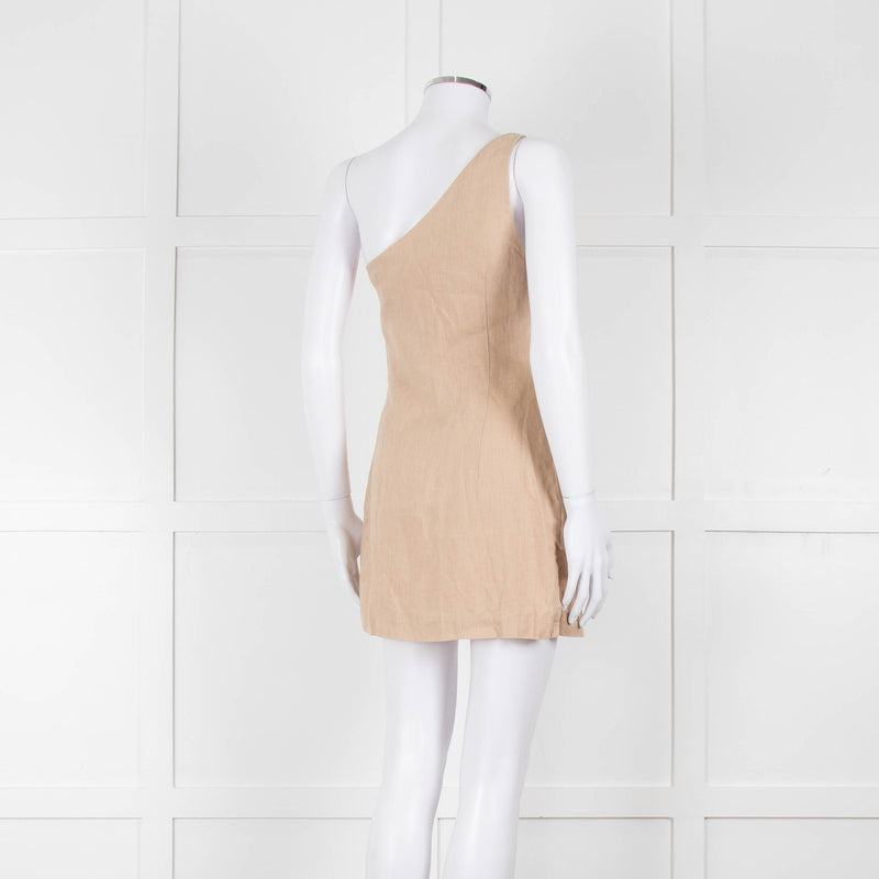 Venroy Beige Linen One Shoulder Mini Dress