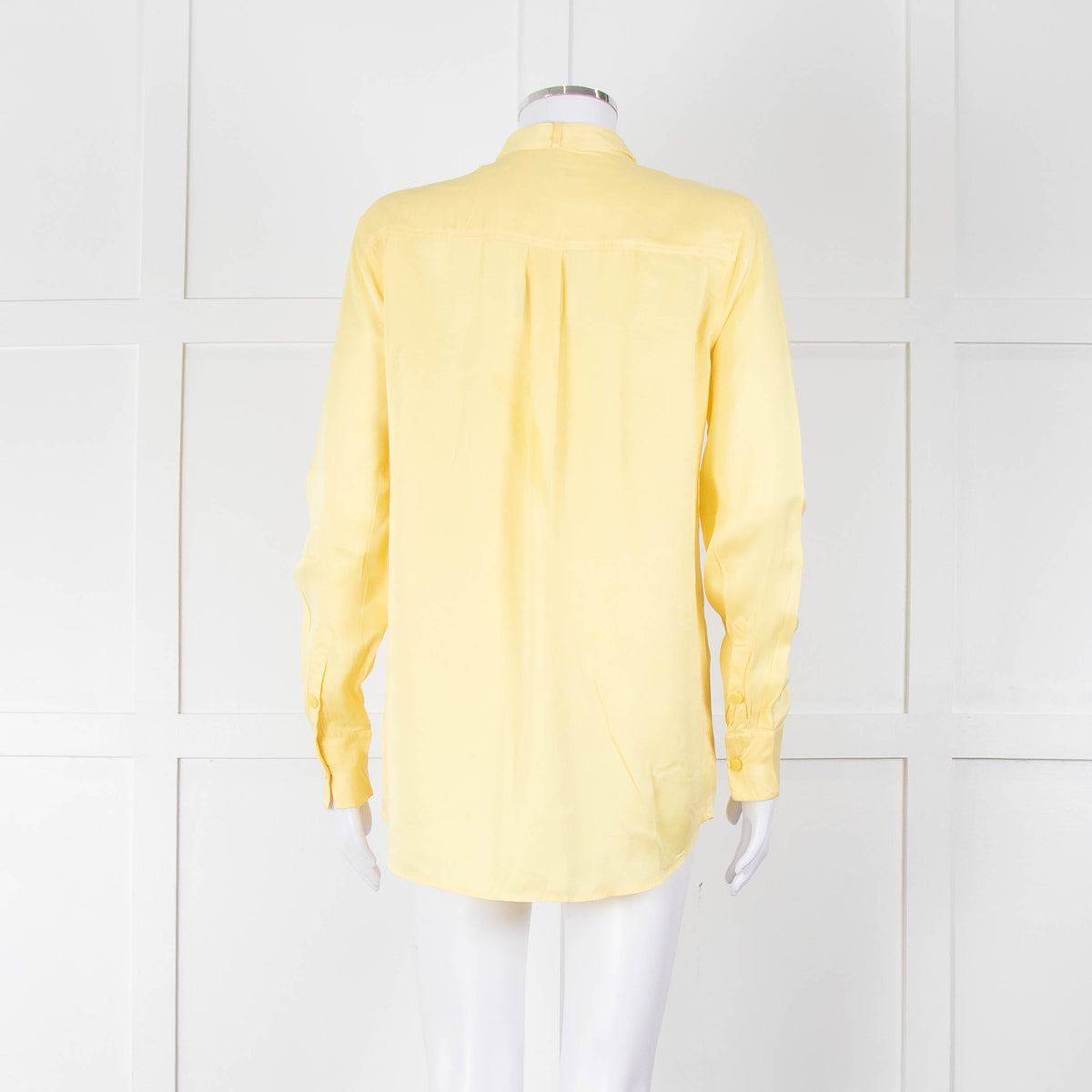 Equipment Pale Yellow Grandad Collar Silk Blouse