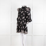 Erdem Nella Black Organza Short Dress With Silver Embroidery