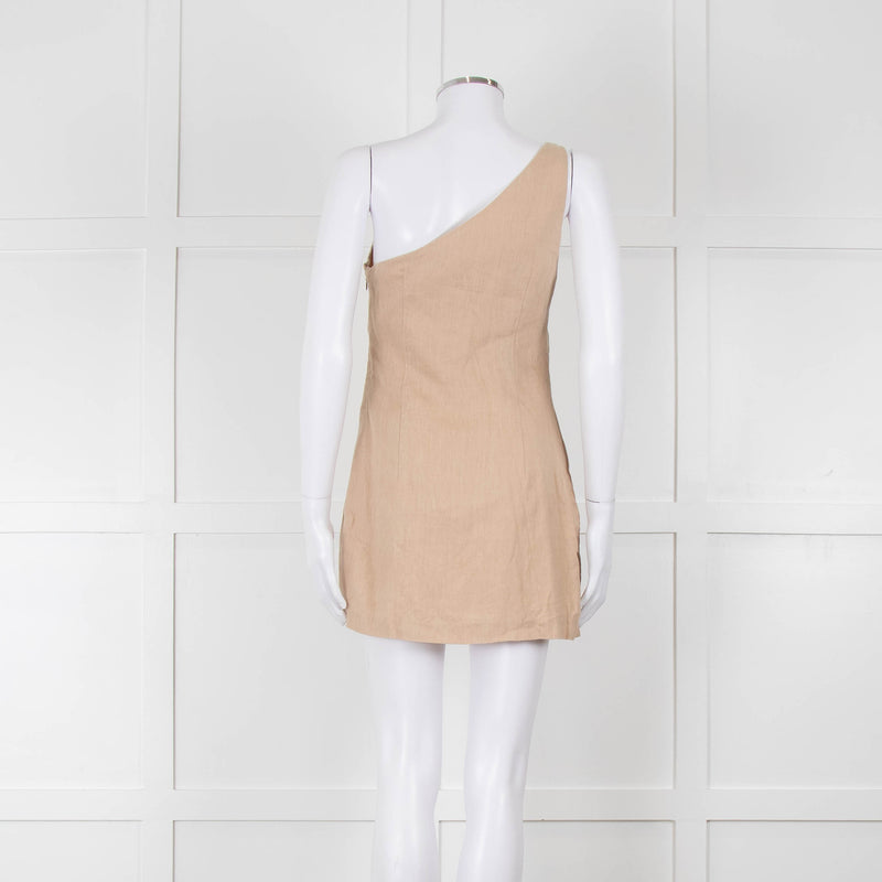 Venroy Beige Linen One Shoulder Mini Dress