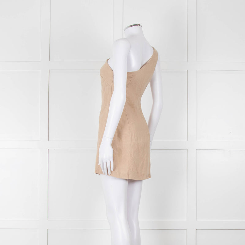 Venroy Beige Linen One Shoulder Mini Dress