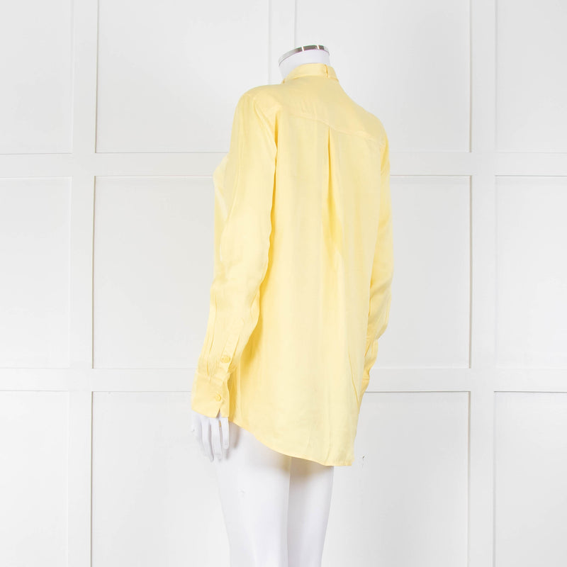 Equipment Pale Yellow Grandad Collar Silk Blouse