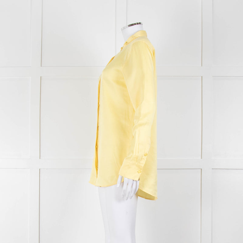 Equipment Pale Yellow Grandad Collar Silk Blouse