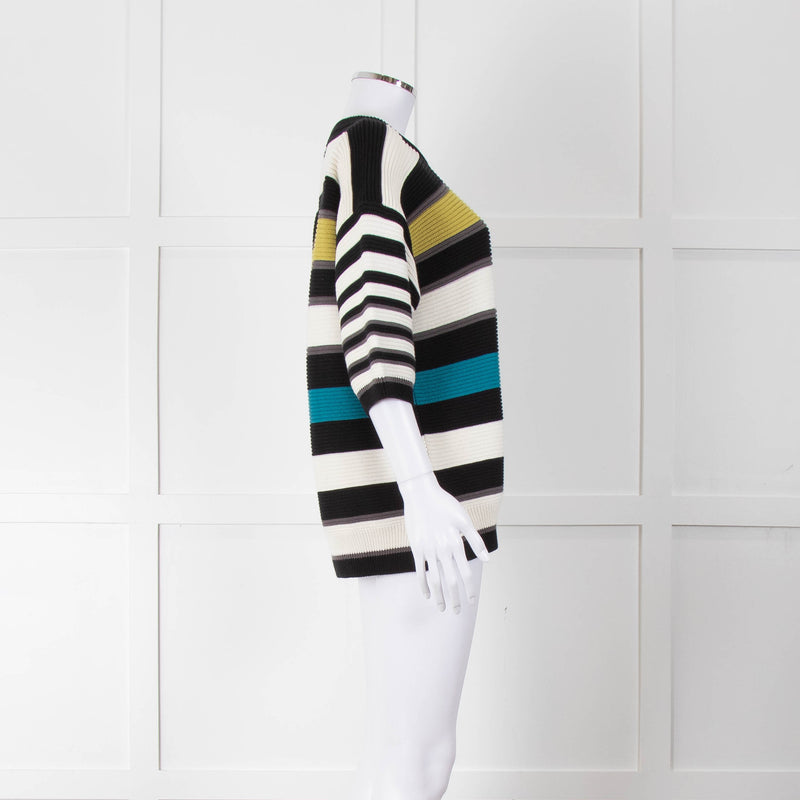 P.S Paul Smith Multi Coloured Rib Knit Striped Jumper with Short Sleeves
