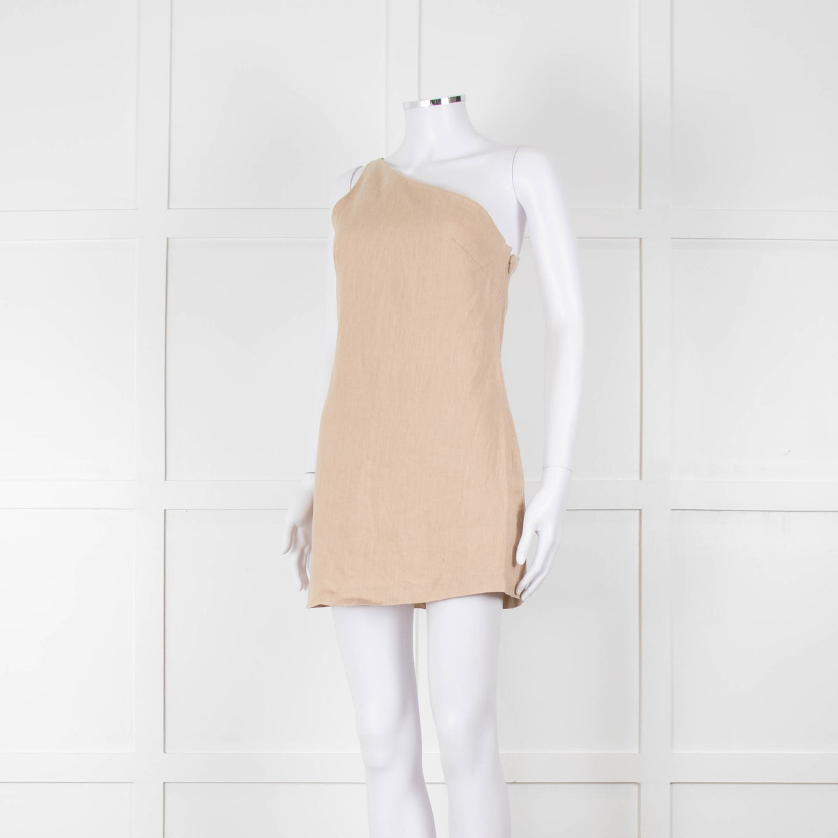 Venroy Beige Linen One Shoulder Mini Dress