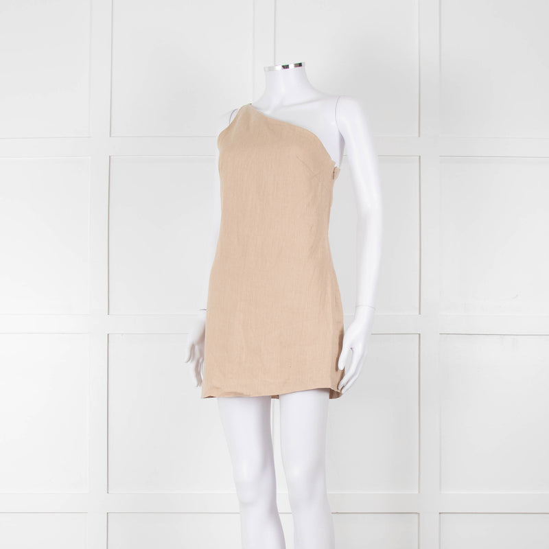 Venroy Beige Linen One Shoulder Mini Dress