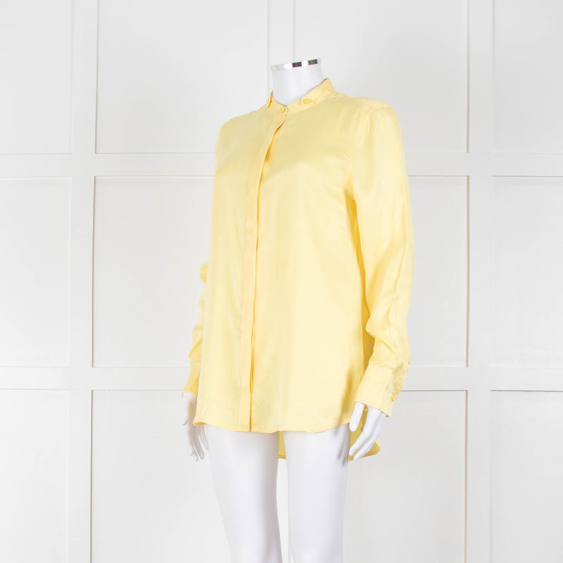 Equipment Pale Yellow Grandad Collar Silk Blouse