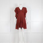 Michael By Michael Kors Red Black Frill Open Sleeve Mini Dress