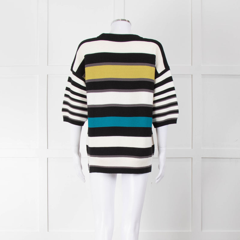 P.S Paul Smith Multi Coloured Rib Knit Striped Jumper with Short Sleeves