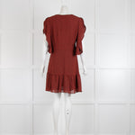 Michael By Michael Kors Red Black Frill Open Sleeve Mini Dress