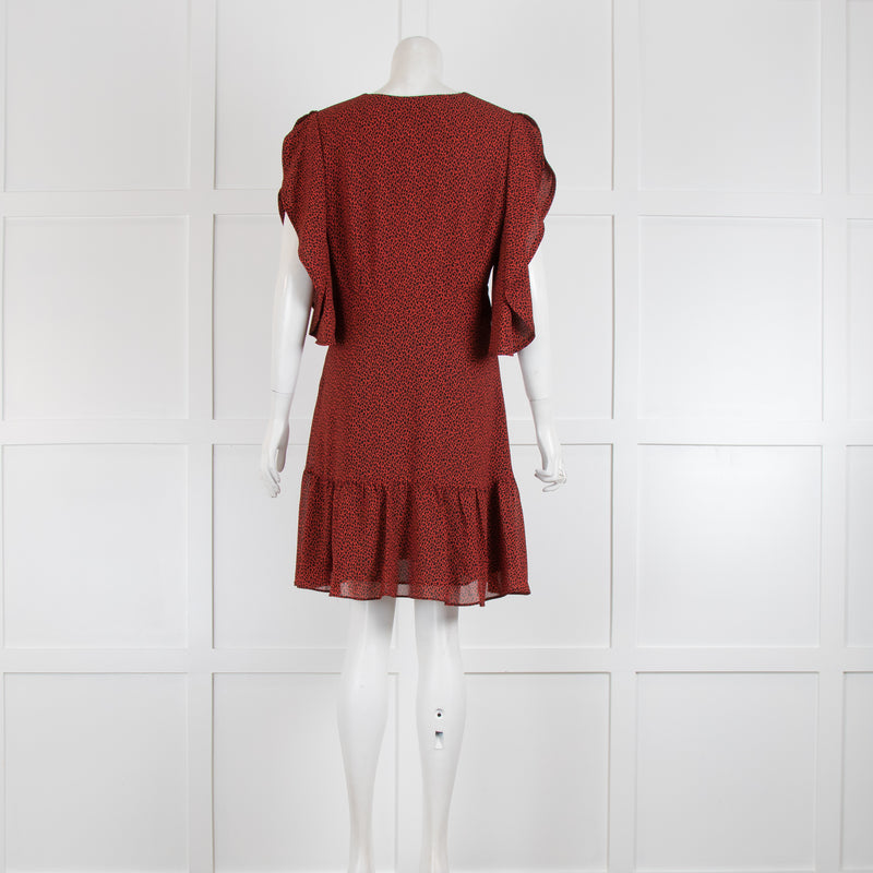 Michael By Michael Kors Red Black Frill Open Sleeve Mini Dress